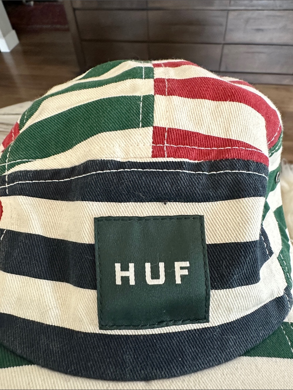 HUF Multicolor Striped Camp Cap in Red Green Navy